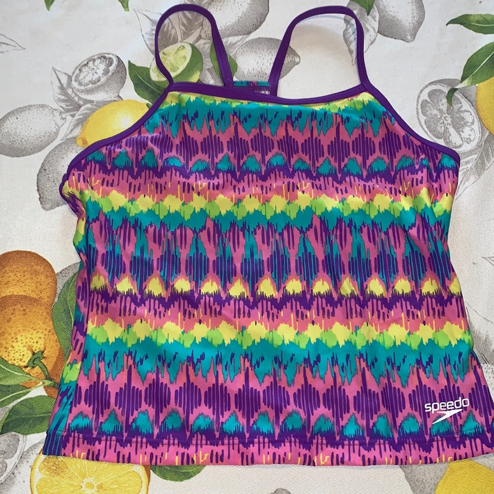 Speedo Purple, Blue, Yellow &Pink Rainbow Tankini sz Y 14 EUC